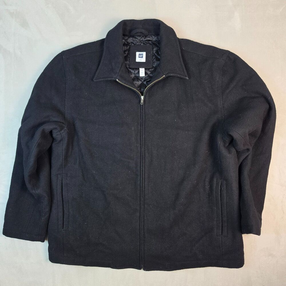 Vintage GAP Y2K Wool Blend Zip Jacket Men’s XL Black Lined 2000 - 2001